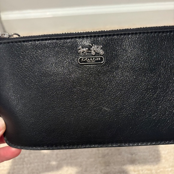 Coach Black Leather Wristlet with Silver Chain - Picture 2 of 6